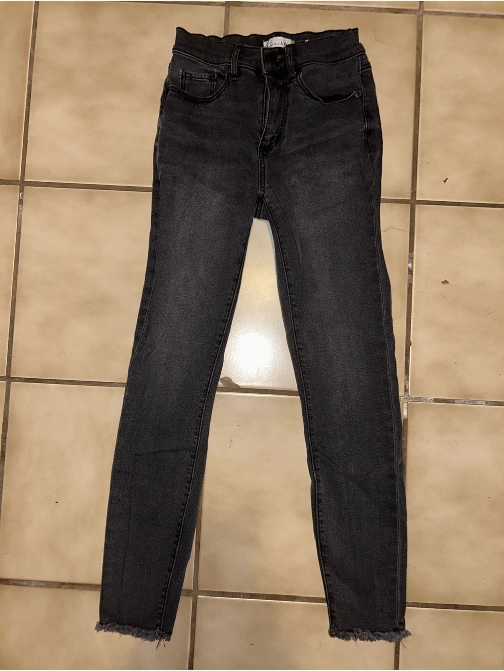 LOFT Black High-Rise Skinny Jeans with Raw Hem